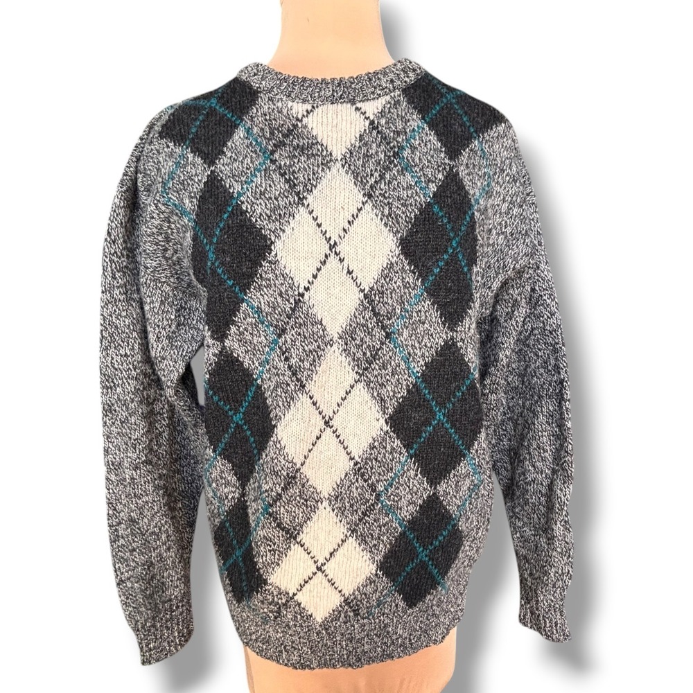 Vintage 80s Shetland Wool Argyle Sweater Gray Marled Preppy Heritage Academia